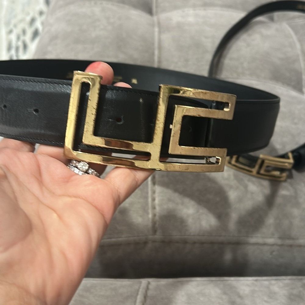 2 LES COPAINS // vintage LC gold logo black leather belt Y2K